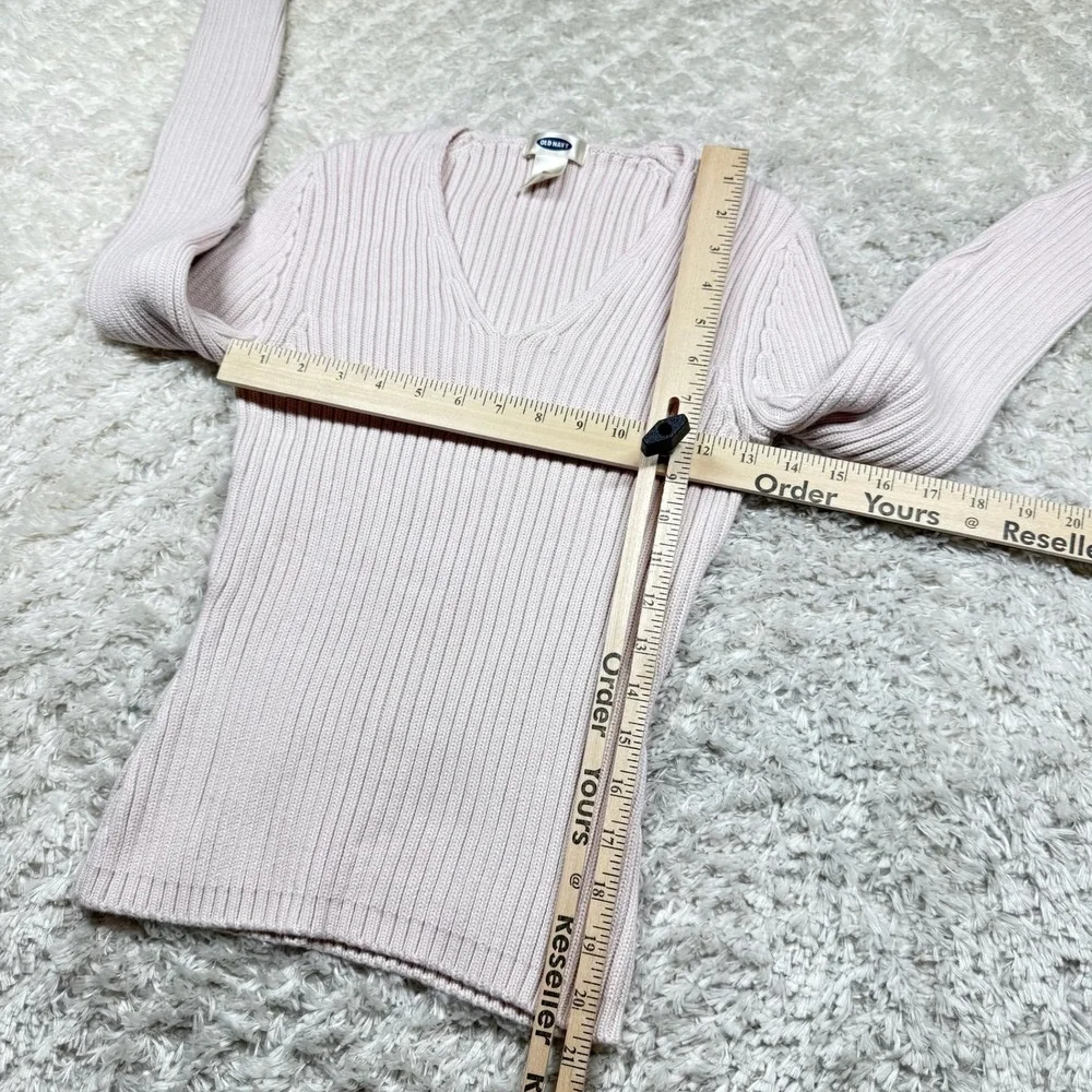 Old Navy Women's Sweater Medium V Neck Long Sleeve Ribbed Knit Cotton Pink Boho - Picture 7 of 10
